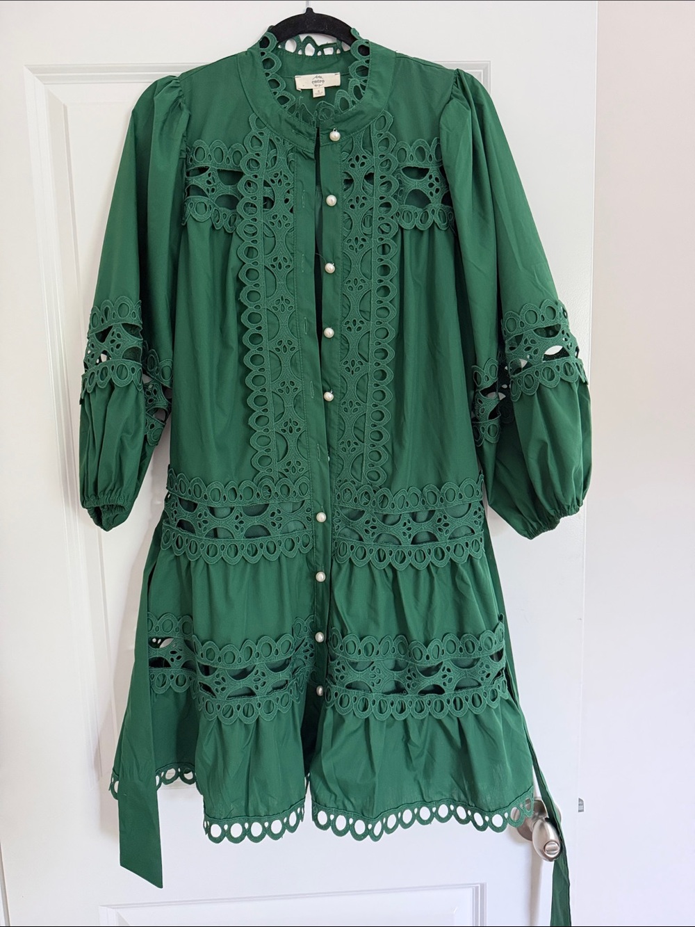 entro Emerald Eyelet Lace Button-Front Dress